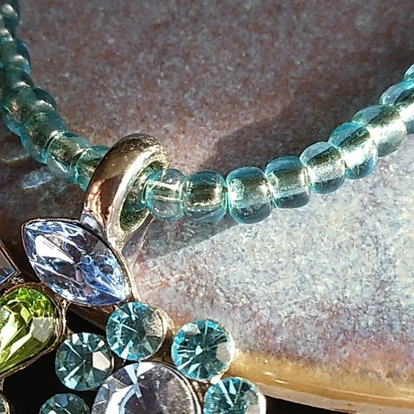 Lia Sophia Allison Floral Blue Green Crystal Beaded Necklace - Picture 6 of 9